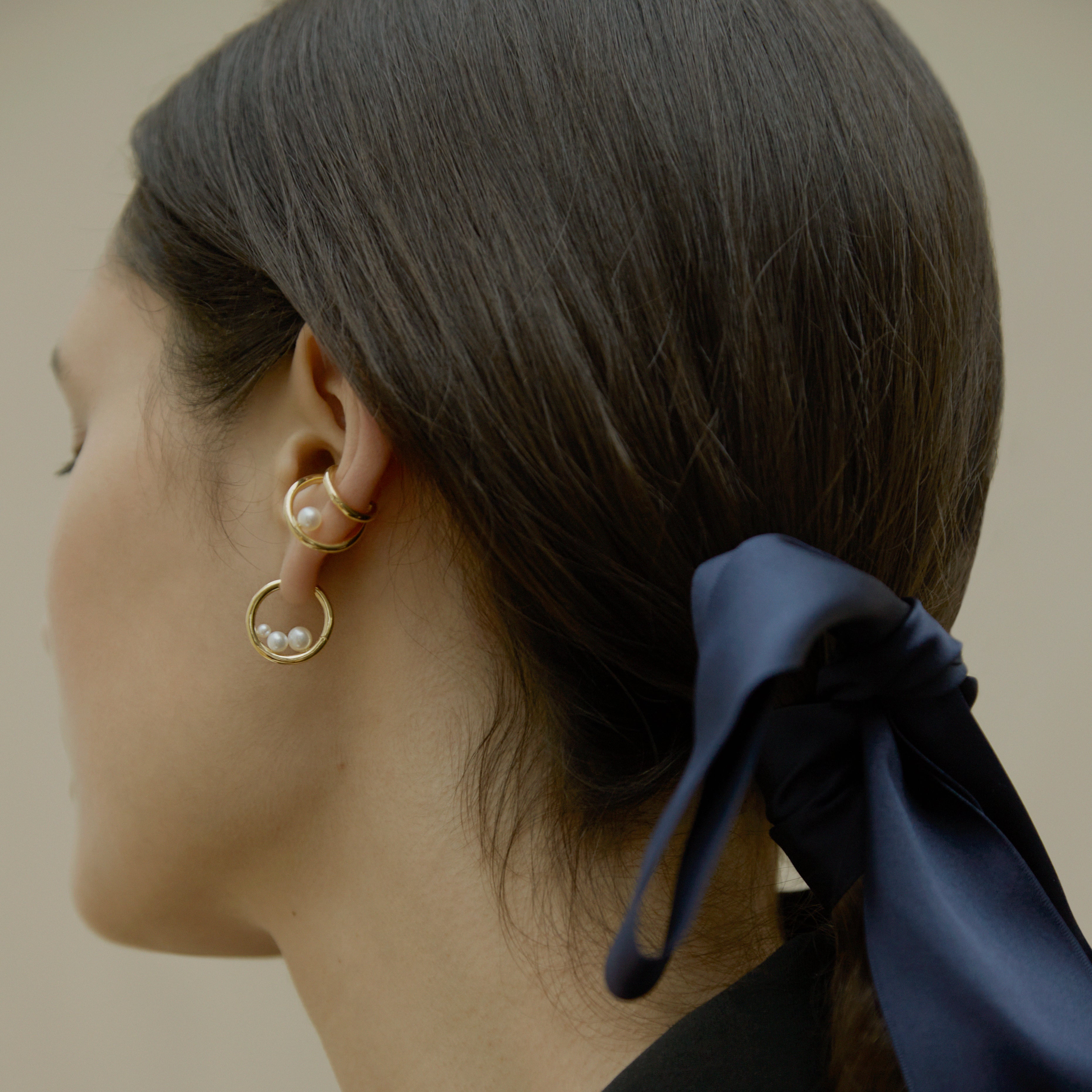 Pearl hoop earring and pearl ear cuff