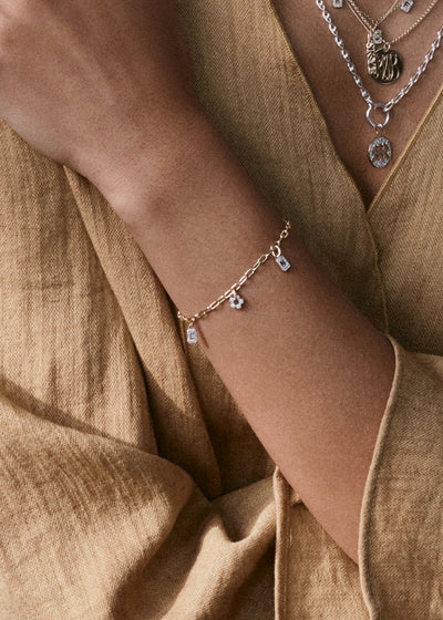 Tiny Diamond Tag Charm Bracelet (Made To Order)