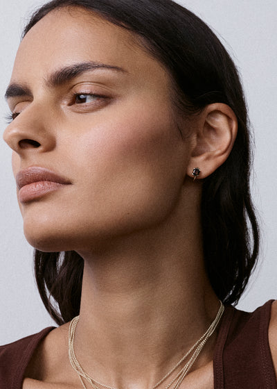 Smokey Quartz Domino Huggie Hoops