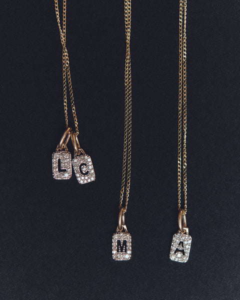 Tiny Diamond Initial Tag Pendant