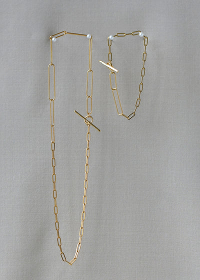 Two Chain Paperclip Necklace & Bracelet Set