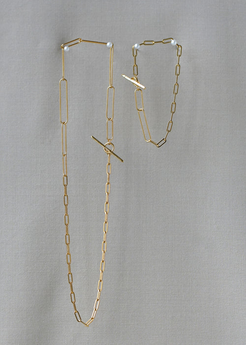 Two Chain Paperclip Necklace & Bracelet Set