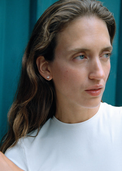 14kt White Topaz Domino Huggie Hoops