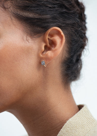 Midnight Diamond Domino Huggie Hoops