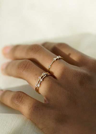 Three Stone Diamond Sapphire Bamboo Ring