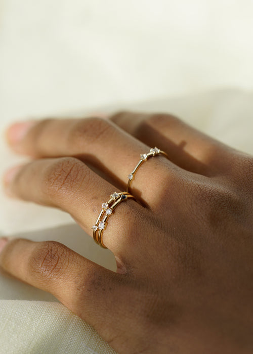 Three Stone Diamond Sapphire Bamboo Ring