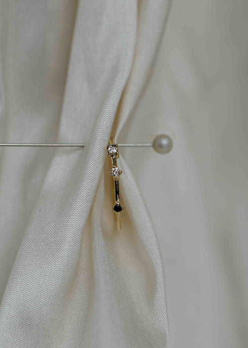 Three Stone Diamond Sapphire Bamboo Ring