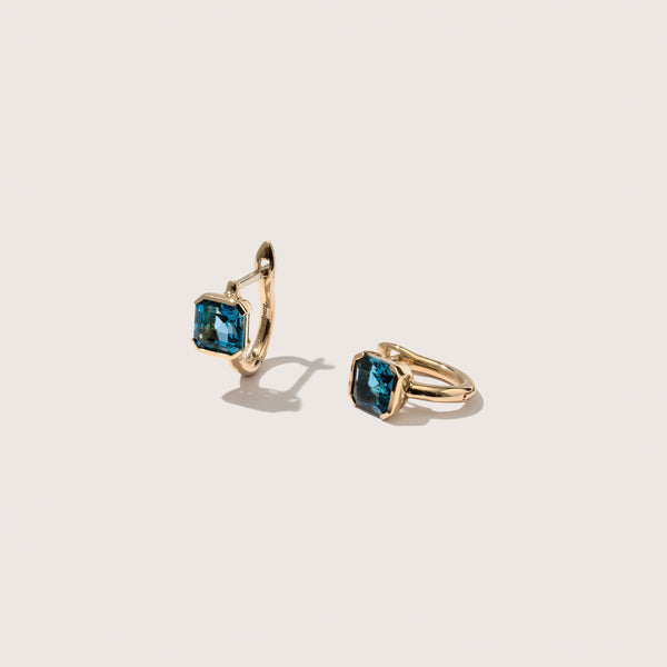 14kt Blue Topaz Domino Huggie Hoops