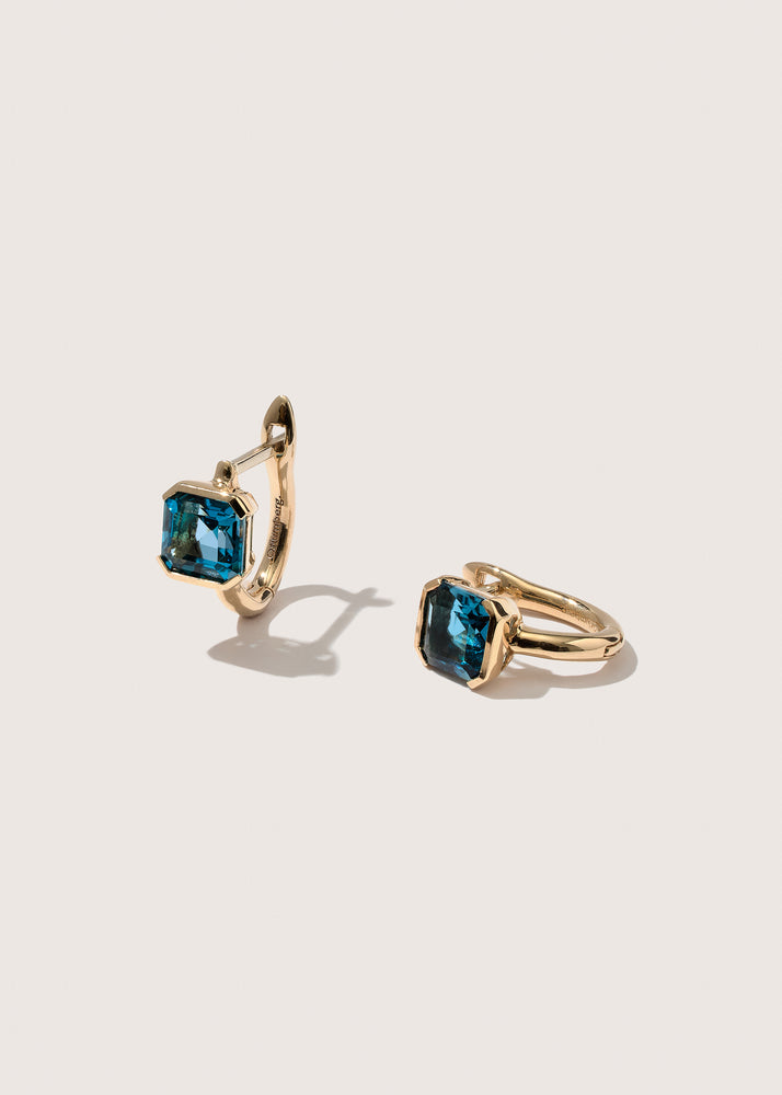 14kt Blue Topaz Domino Huggie Hoops