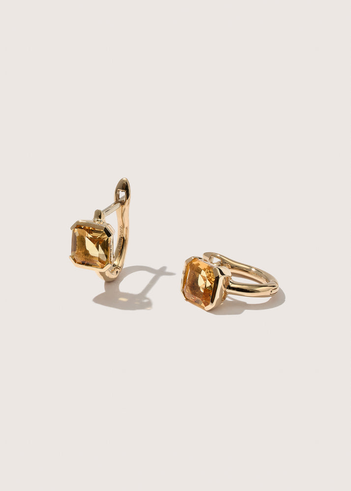 14kt Citrine Domino Huggie Hoops