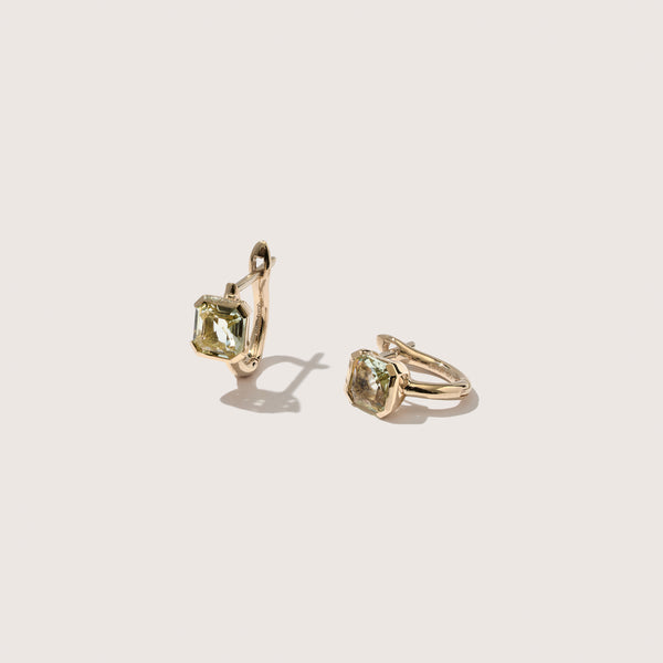 14kt Mint Quartz Domino Huggie Hoops
