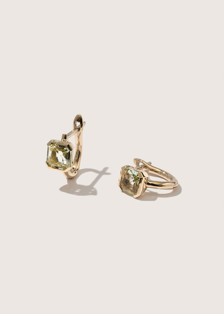 14kt Mint Quartz Domino Huggie Hoops