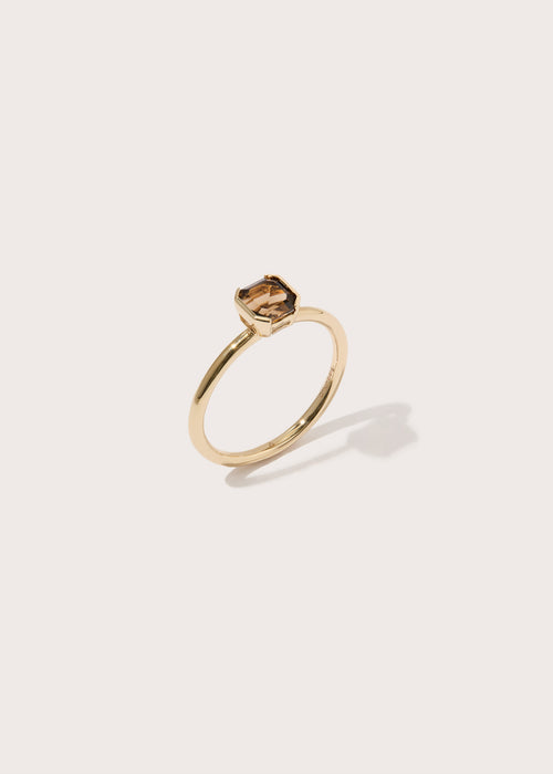 Slim Smokey Quartz Domino Ring