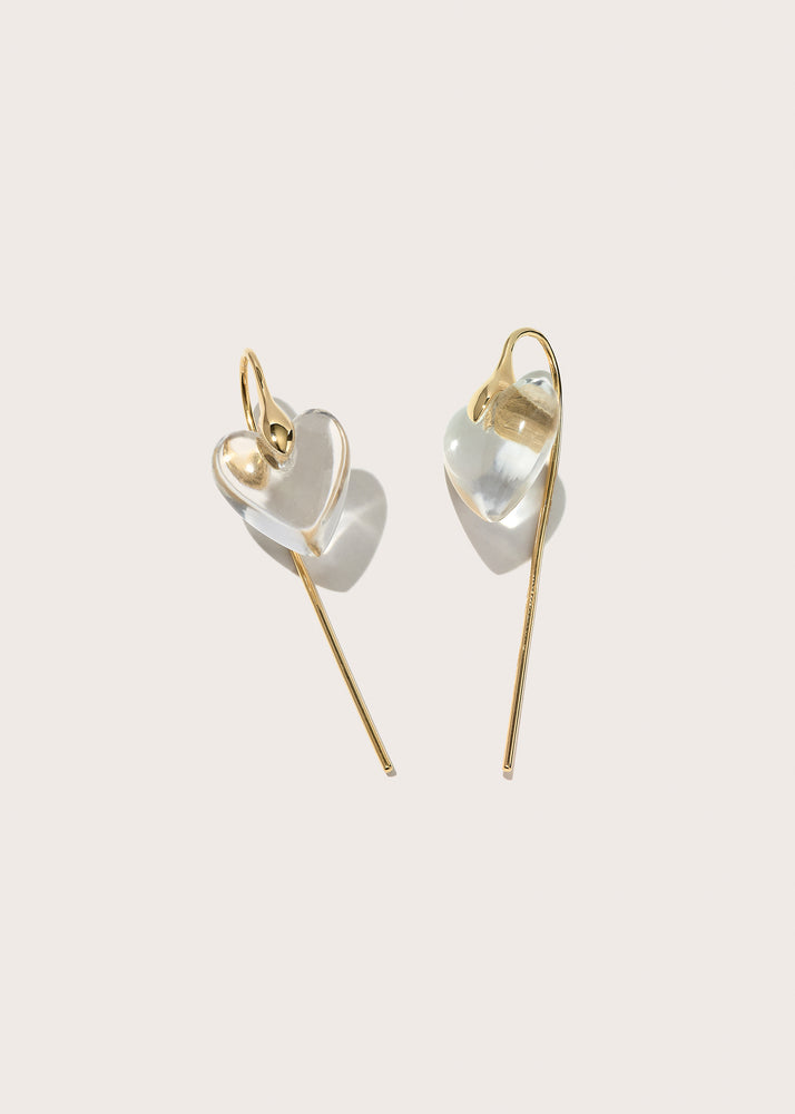 Quartz Heart Hook Earrings