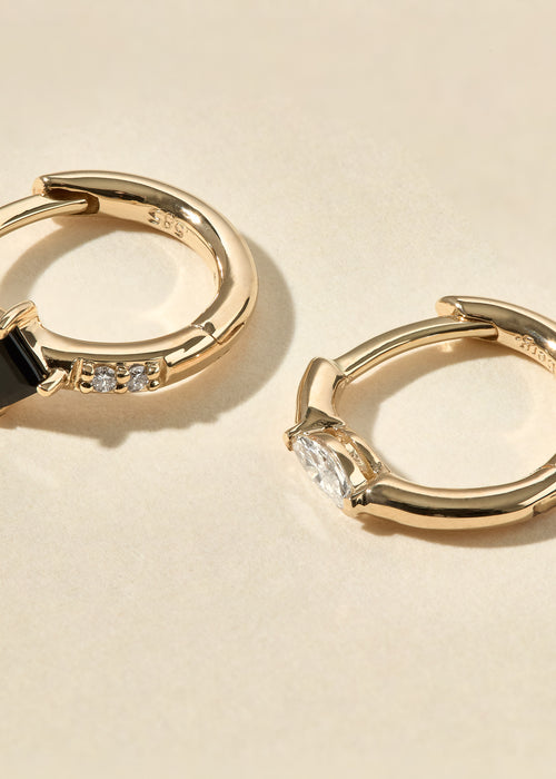 Black Onyx And White Diamond Huggies