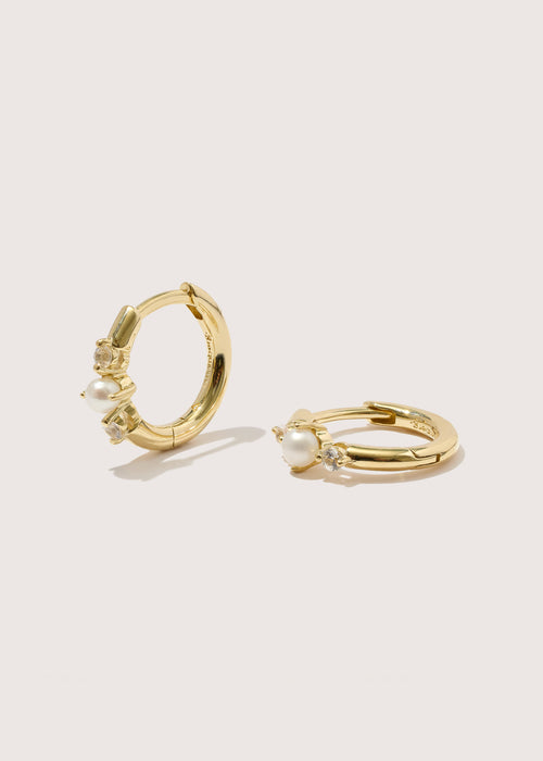 Pearl And White Sapphire Huggie Hoops