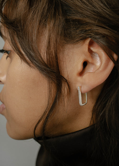 Pavé Edged Rectangle Hoops