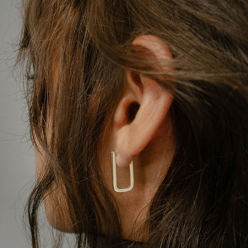 Solid Gold Rectangle Hoops