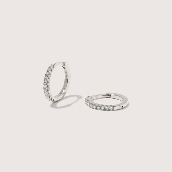 Large Solid White Gold Diamond Huggie Hoops