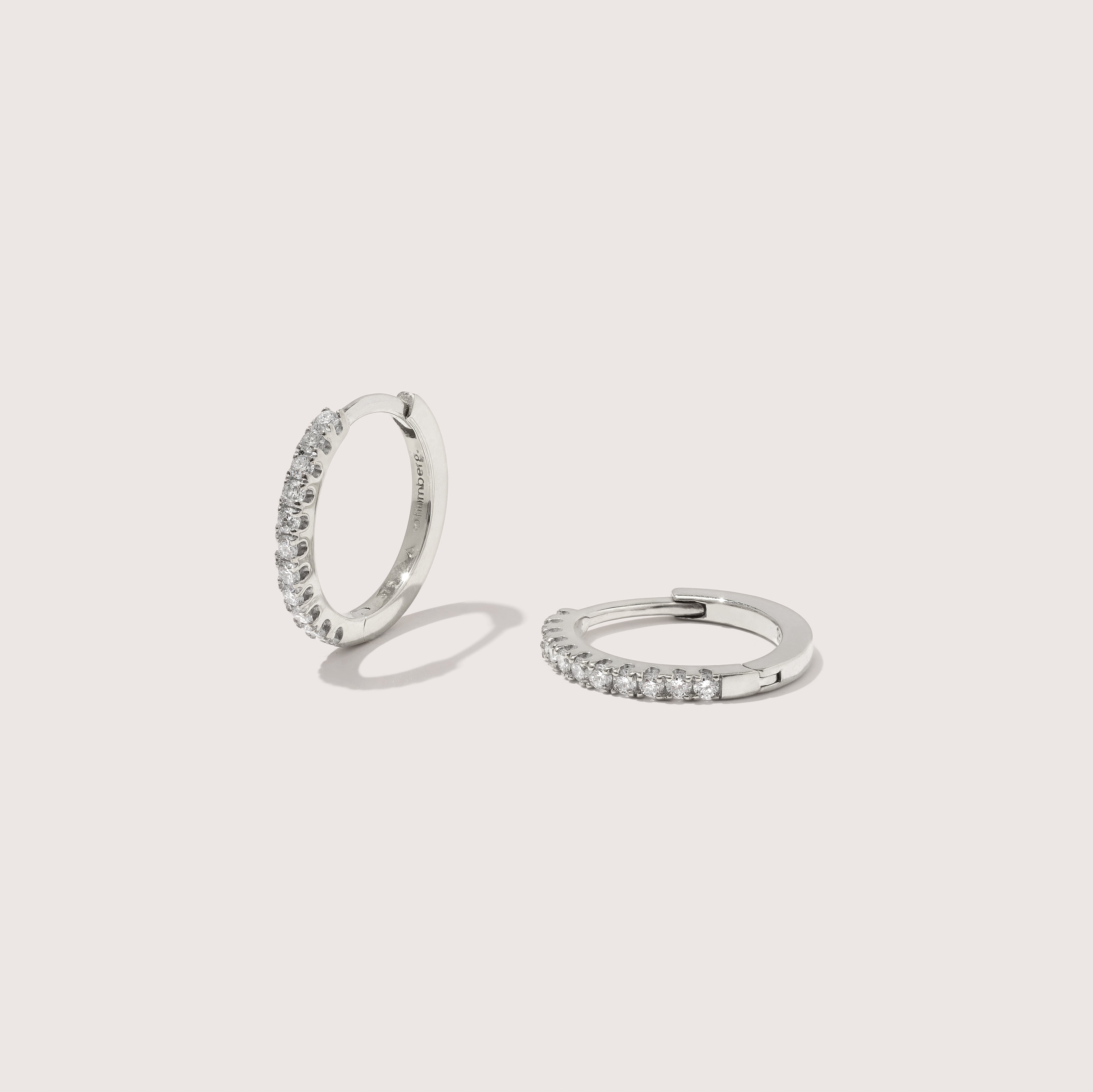 Large Solid White Gold Diamond Huggie Hoops