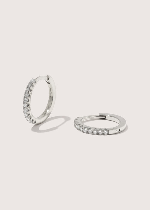 Large Solid White Gold Diamond Huggie Hoops