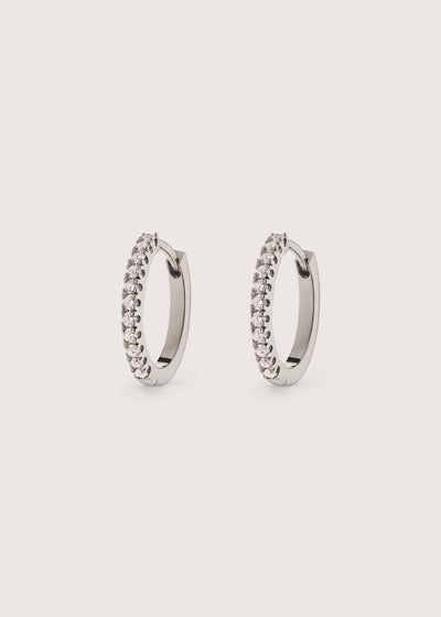 Large Solid White Gold Diamond Huggie Hoops