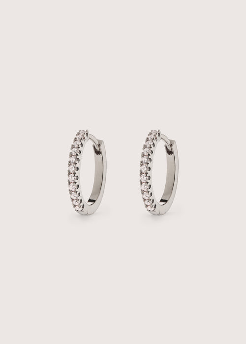 Large Solid White Gold Diamond Huggie Hoops