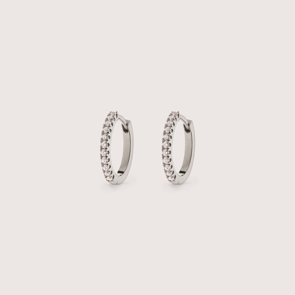 Large Solid White Gold Diamond Huggie Hoops