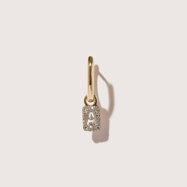 Tiny Diamond Initial Earring Charm & Mini Oval Hoop