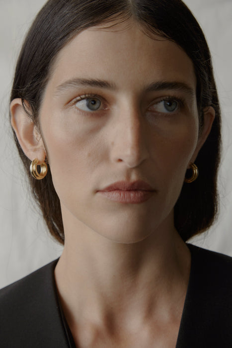 Model Wearing Gold Vermeil Portico Hoops