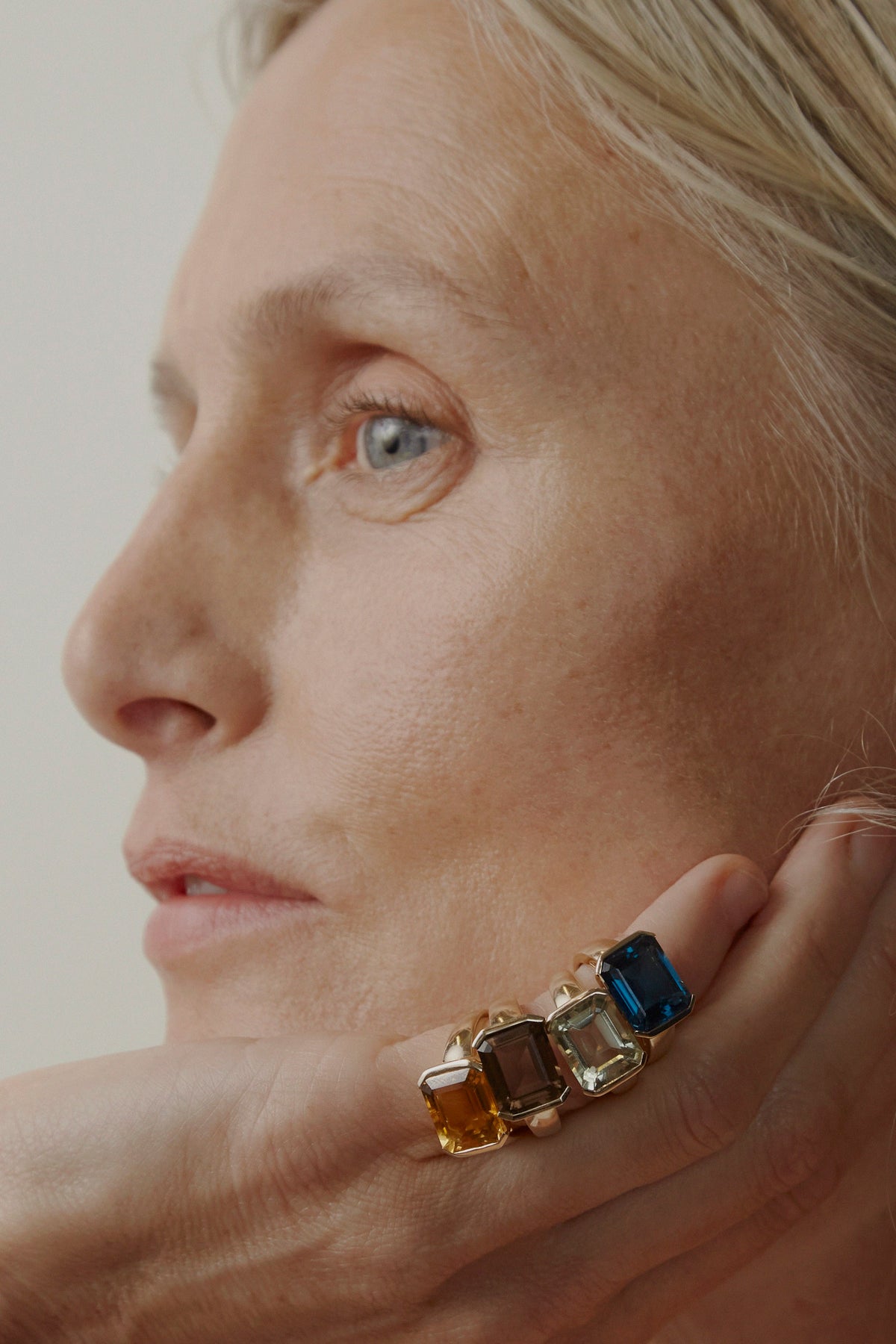 Model wearing Domino Rings