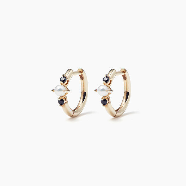 pearl and onyx gold hoops