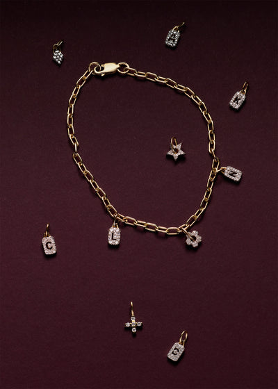 Tiny Diamond Tag Charm Bracelet (Made To Order)