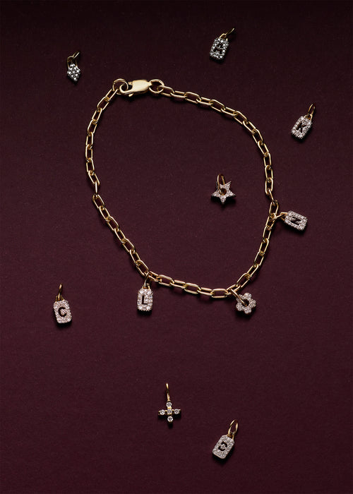 Tiny Diamond Tag Charm Bracelet (Made To Order)