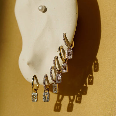 Tiny Diamond Initial Earring Charm & Diamond Mini Oval Hoop