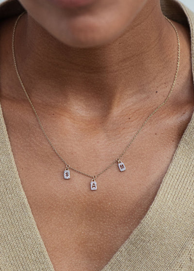 Personalised Tiny Diamond Tag Necklace (Made To Order)