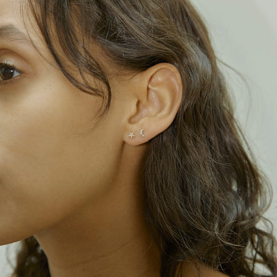 Diamond Star & Moon Stud Earring Set | Otiumberg