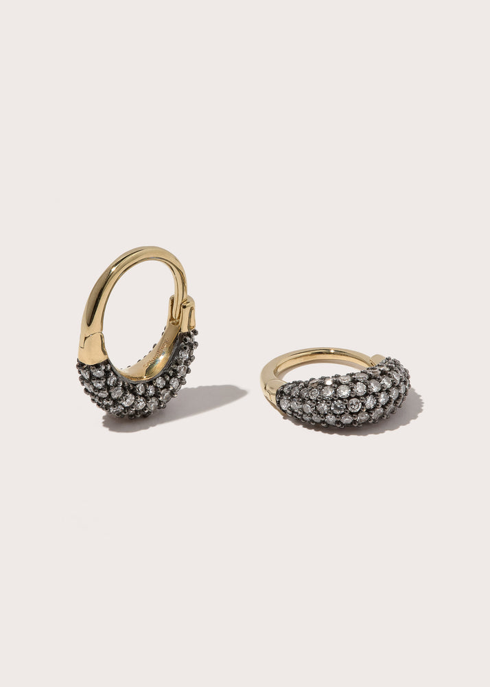 9kt Small Midnight Diamond Rhodium Roscida Drop Hoops