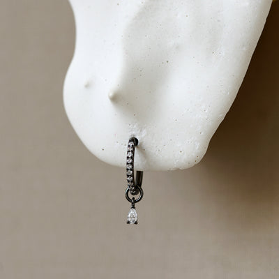 Black Rhodium Diamond Pear Drop Hoop