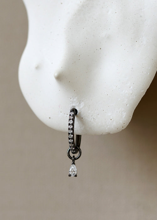 BLACK RHODIUM DIAMOND PEAR DROP HOOP