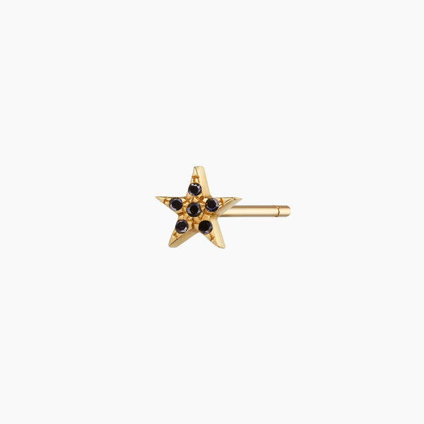 Solid Gold Black Diamond Star Stud