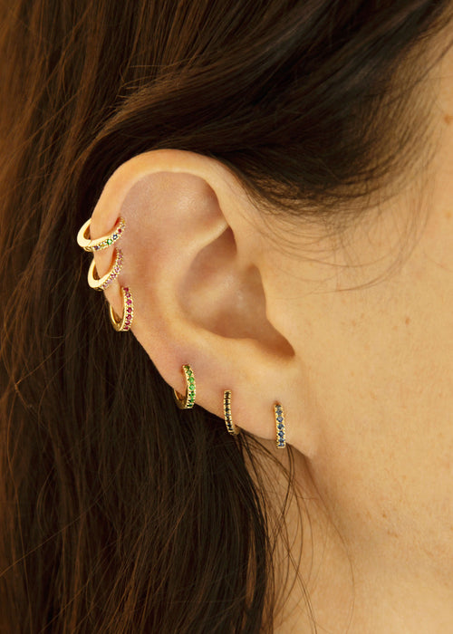 Solid Gold Small Ceylon Sapphire Huggie Hoops