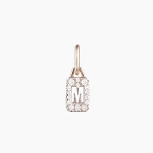 Solid Gold Tiny Diamond Initial Tag Pendant