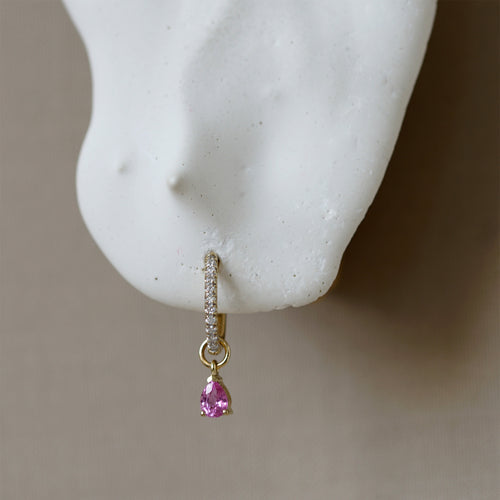 Pink Sapphire Pear Drop Hoop