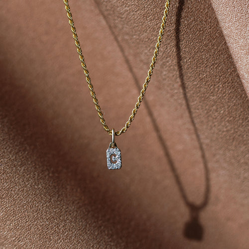 Rope Chain and Tiny Diamond Initial Tag Pendant